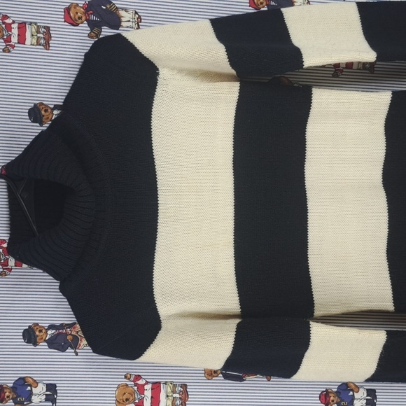 Seductions chunky stripe black & white fitted knit turtle neck Med sweater dress - Picture 2 of 6